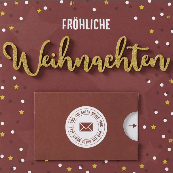 Weihnachten Lettering Geldkarte Gutschein Quadratische Glückwunschkarte mit Applikation mit Umschlag Bordeaux fröhliche Weihnachten
