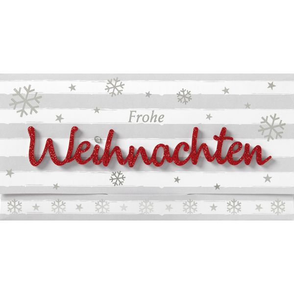Weihnachten Lettering Geldkarte Gutscheinkarte Glückwunschkarte mit Applikation 22x11cm mit Umschlag weiß grau Frohe Weihnachten