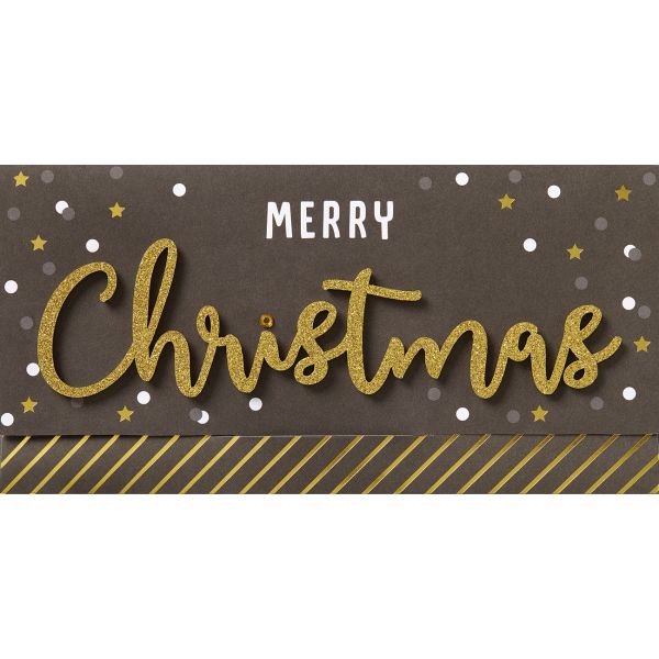 Weihnachten Lettering Geldkarte Gutscheinkarte Glückwunschkarte mit Applikation 22x11cm mit Umschlag Merry Christmas Sterne