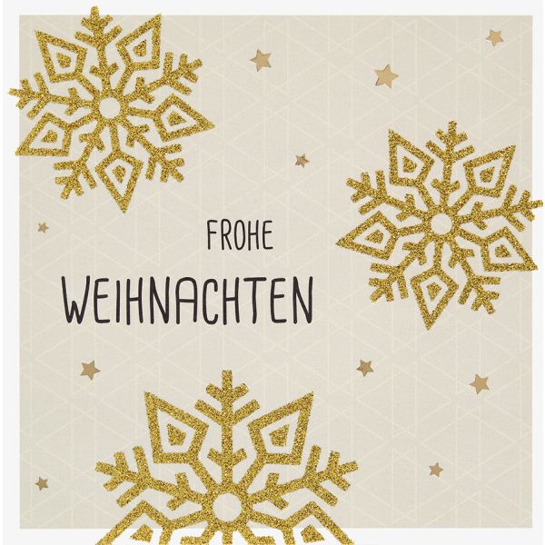 Weihnachten Bling Bling Quadratische Glückwunschkarte mit Umschlag goldene Schneeflocke Frohe Weihnachten