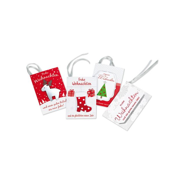 Weihnachten Geschenkanhänger Mehrstückpackung 4 hochwertige Anhänger 5,5 x 8 cm rot weiß