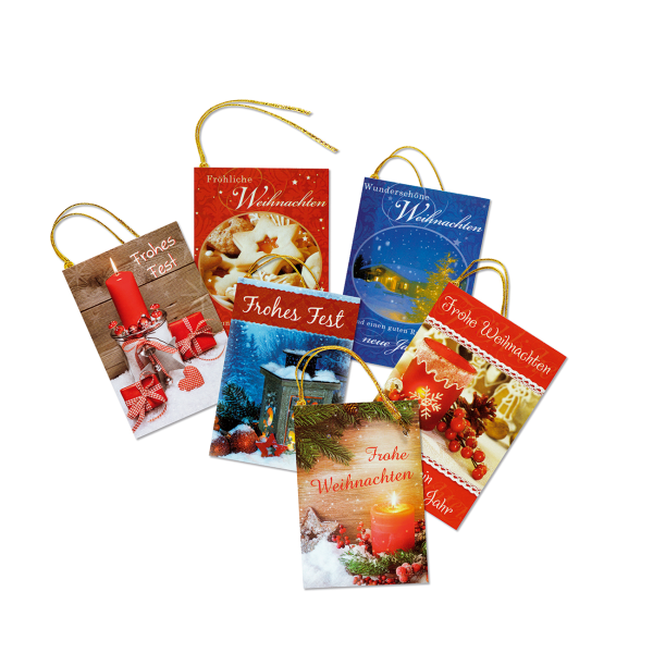 Weihnachten Geschenkanhänger Mehrstückpackung 6 hochwertige Anhänger 5,5 x 8 cm klassische Weihnachtsmotive