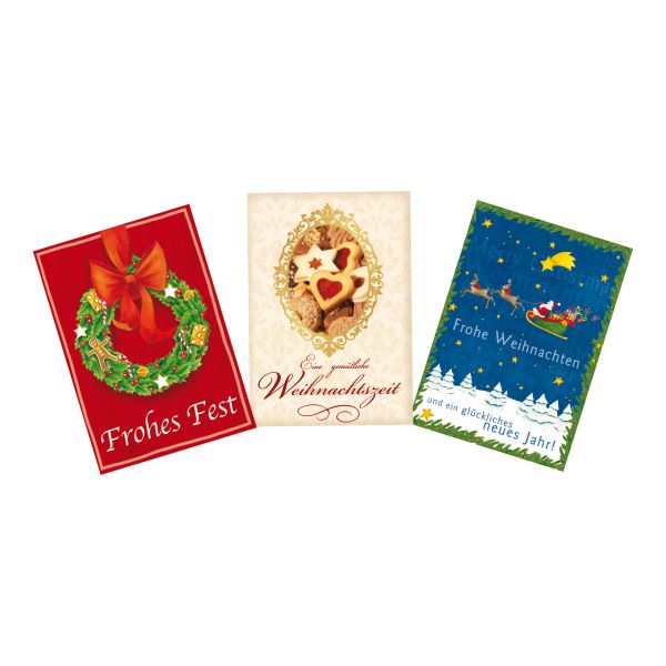 Weihnachten Grußkarten-Packung 3 Karten 11,6 x 16,6 cm mit Briefumschlägen klassische Motive