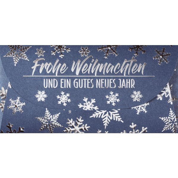 Weihnachten Geldkarte Gutscheinhülle Glückwunschkarte 22 x 11cm mit Umschlag blau silber Sterne