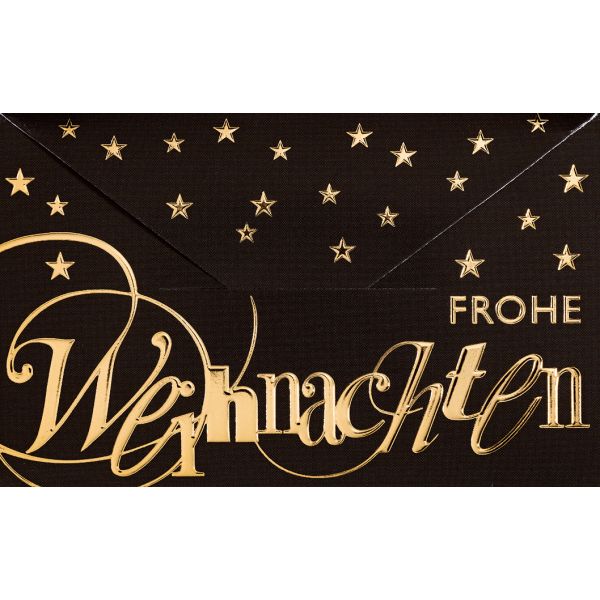 Weihnachten Geldkarte Gutscheinhülle Glückwunschkarte 6,7 x 11 cm mit Umschlag schwarz gold Sterne