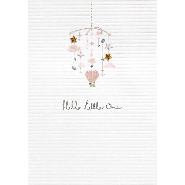 Geburt Baby Freudiges Ereignis unverpackte Glückwunschkarte mit Umschlag Hello little one Mobile