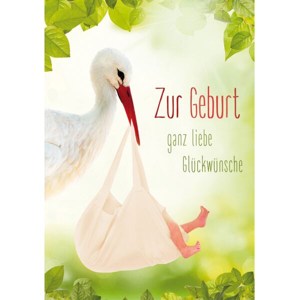 A Geburt Baby Freudiges Ereignis Glückwunschkarte mit Umschlag Zur Geburt ganz liebe Glückwünsche Storch