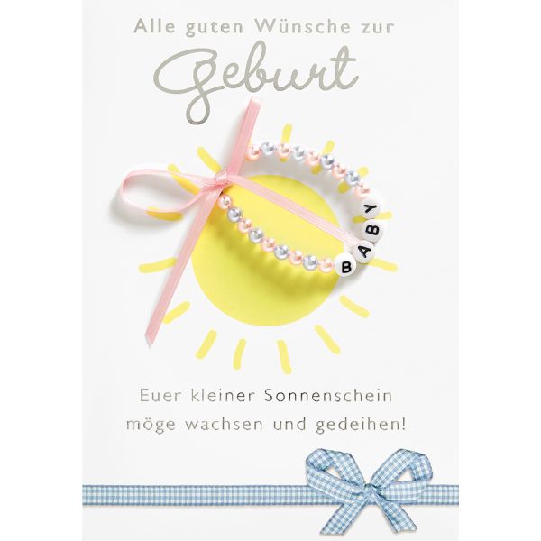 Geburt Baby Freudiges Ereignis Glückwunschkarte mit Umschlag Armband Gute Wünsche