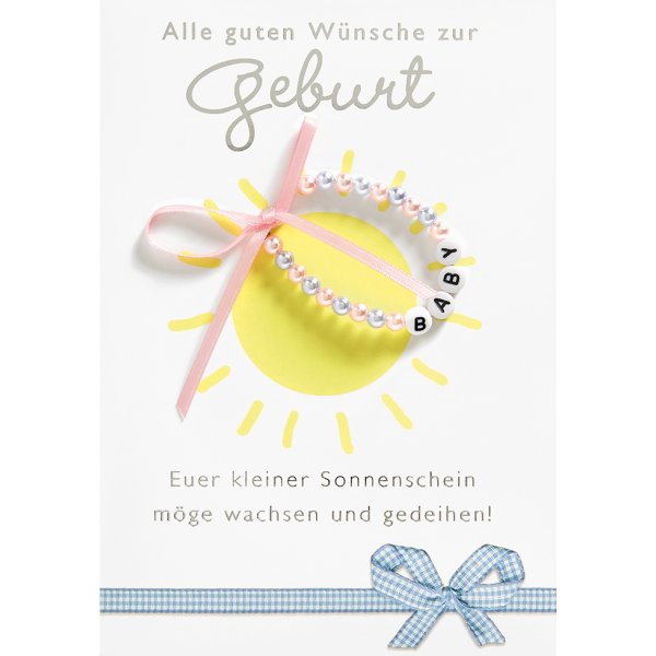 Geburt Baby Freudiges Ereignis Glückwunschkarte mit Umschlag Armband Gute Wünsche
