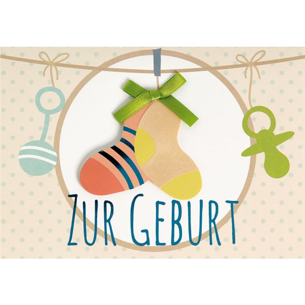 Geburt Baby Freudiges Ereignis Glückwunschkarte mit Umschlag Zur Geburt Socken Schnuller Rassel