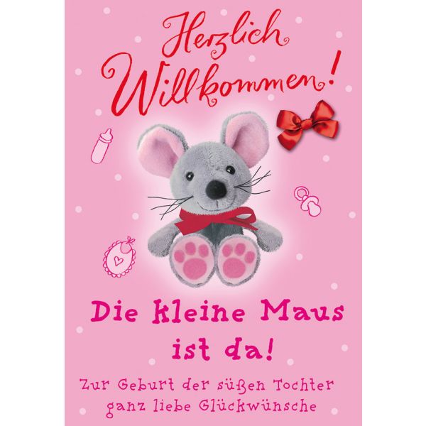 Geburt Mädchen Baby Freudiges Ereignis Glückwunschkarte mit Umschlag Willkommen kleine Maus