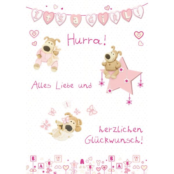 Geburt Baby Freudiges Ereignis unverpackte Glückwunschkarte mit Umschlag Its a girl Hurra! Alles Liebe und Herzlichen Glückwunsch rosa