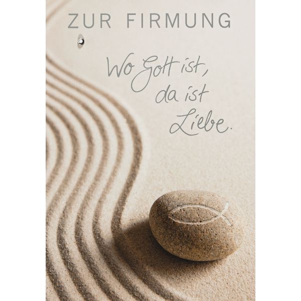 Firmung Glückwunschkarte mmit Umschlag Wo Gott ist, da ist Liebe Fisch auf Stein