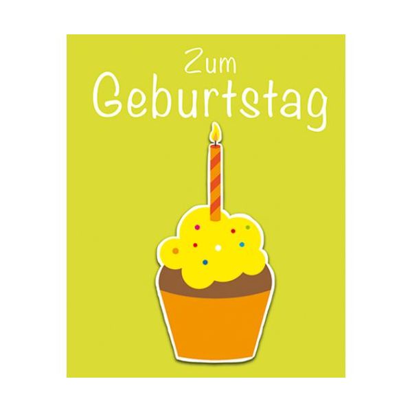 Geburtstag Zum Geburtstag Muffin mit Kerze gelb Midi-Glückwunschkarte Blumenkärtchen mit Klammer und Umschlag