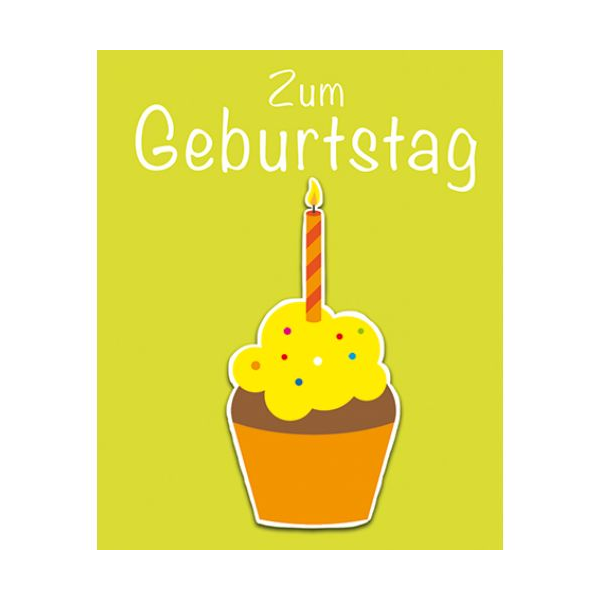 Geburtstag Zum Geburtstag Muffin mit Kerze gelb Midi-Glückwunschkarte Blumenkärtchen mit Klammer und Umschlag