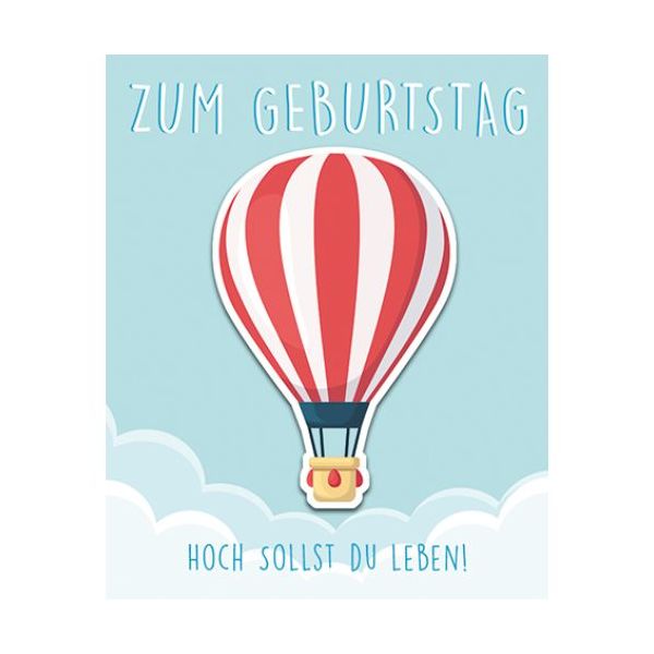 Geburtstag Zum Geburtstag Hoch sollst du Leben Heißluftballon Midi-Glückwunschkarte Blumenkärtchen mit Klammer und Umschlag