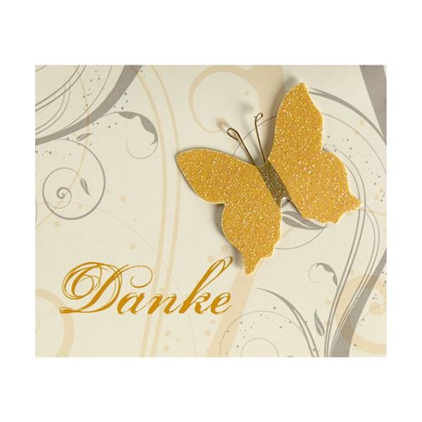 Danke Midi-Glückwunschkarte Blumenkärtchen mit Klammer und Umschlag Danke goldener Schmetterling