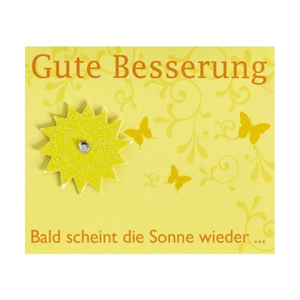 Genesung Gute Besserung Midi-Glückwunschkarte Blumenkärtchen mit Klammer und Umschlag  Bald scheint die Sonne wieder