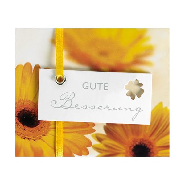 Genesung Gute Besserung Midi-Glückwunschkarte Blumenkärtchen mit Klammer und Umschlag  Blumen gelb-orange