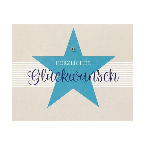 Allgemeine Wünsche Herzlichen Glückwunsch blauer Stern Midi-Glückwunschkarte mit Klammer und Umschlag