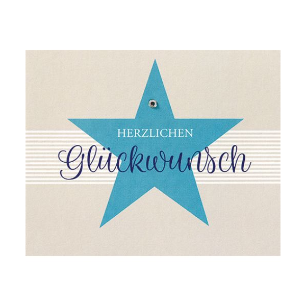 Allgemeine Wünsche Herzlichen Glückwunsch blauer Stern Midi-Glückwunschkarte mit Klammer und Umschlag