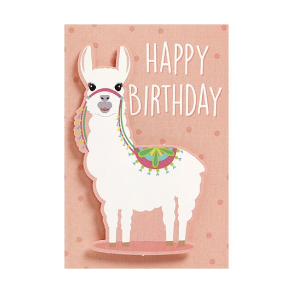 Geburtstag Happy Birthday Lama Mini-Glückwunschkarte Blumenkärtchen mit Klammer