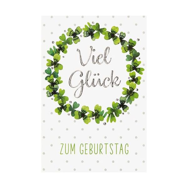 Geburtstag Zum Geburtstag Viel Glück Kleeblattkranz Mini-Glückwunschkarte Blumenkärtchen mit Klammer