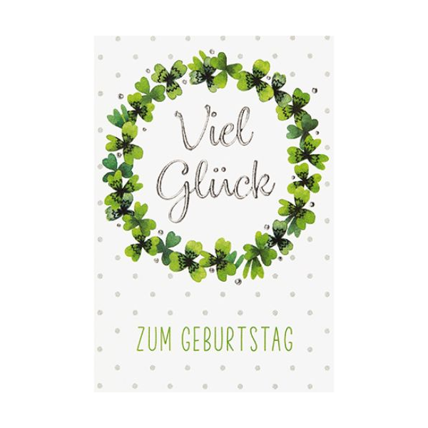 Geburtstag Zum Geburtstag Viel Glück Kleeblattkranz Mini-Glückwunschkarte Blumenkärtchen mit Klammer