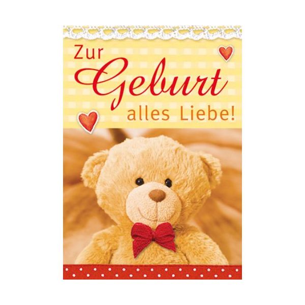 Geburt Baby Freudiges Ereignis Mini-Glückwunschkarte Blumenkärtchen mit Klammer und Umschlag Zur Geburt alles Liebe Teddybär