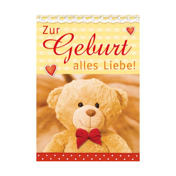 Geburt Baby Freudiges Ereignis Mini-Glückwunschkarte Blumenkärtchen mit Klammer und Umschlag Zur Geburt alles Liebe Teddybär