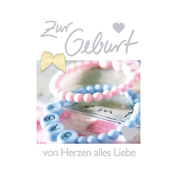 Geburt Baby Freudiges Ereignis Mini-Glückwunschkarte Blumenkärtchen mit Klammer und Umschlag Zur Geburt von Herzen alles Liebe Armbänder