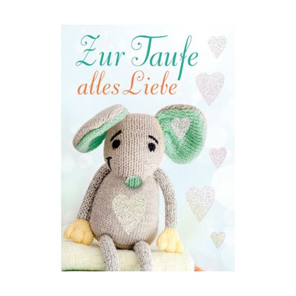 Taufe Mini-Glückwunschkarte Blümchenkarte mit Klammer  Zur Taufe alles Liebe Stofftier