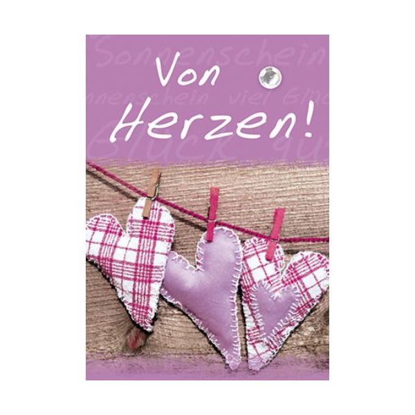 Allgemeine Wünsche Von Herzen Leine rosa Mini-Glückwunschkarte mit Klammer und Umschlag