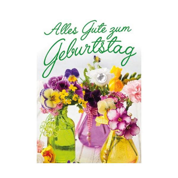 Geburtstag Alles Gute zum Geburtstag Blümchen in Vasen Mini-Glückwunschkarte Blumenkärtchen mit Klammer