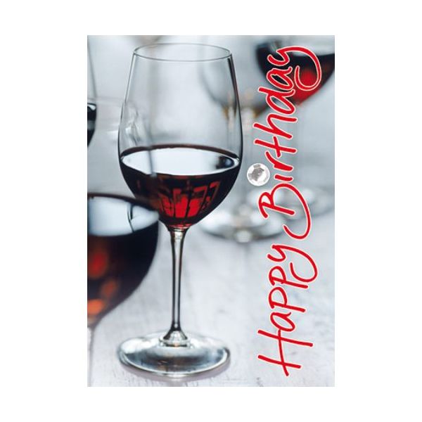 Geburtstag Happy Birthday Rotwein Glas Mini-Glückwunschkarte Blumenkärtchen mit Klammer