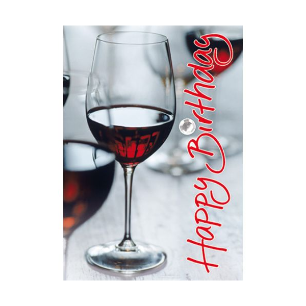 Geburtstag Happy Birthday Rotwein Glas Mini-Glückwunschkarte Blumenkärtchen mit Klammer
