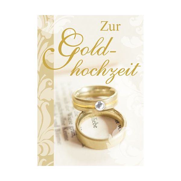 Goldhochzeit Mini-Glückwunschkarte Blumenkärtchen mit Klammer  Zur Goldhochzeit Eheringe