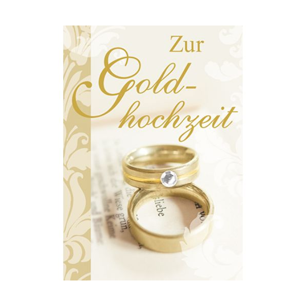 Goldhochzeit Mini-Glückwunschkarte Blumenkärtchen mit Klammer  Zur Goldhochzeit Eheringe