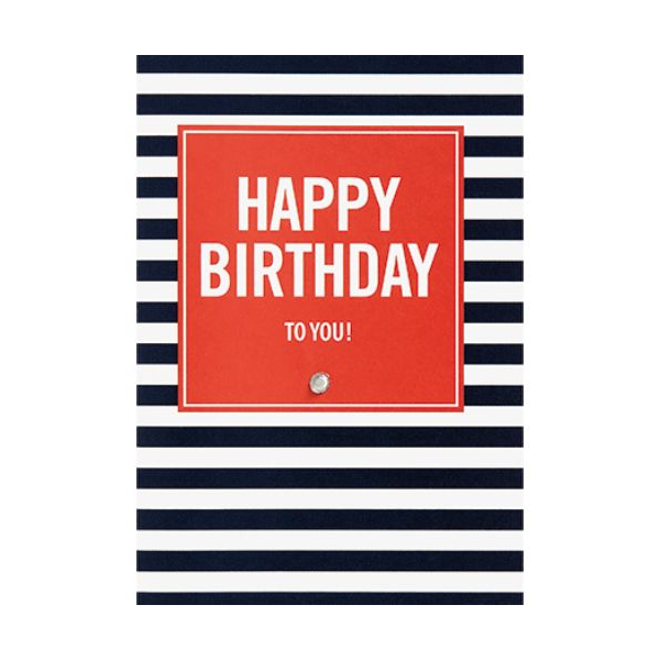 Geburtstag Happy Birthday to you! Streifen schwarz-weiß rot Mini-Glückwunschkarte Blumenkärtchen mit Klammer