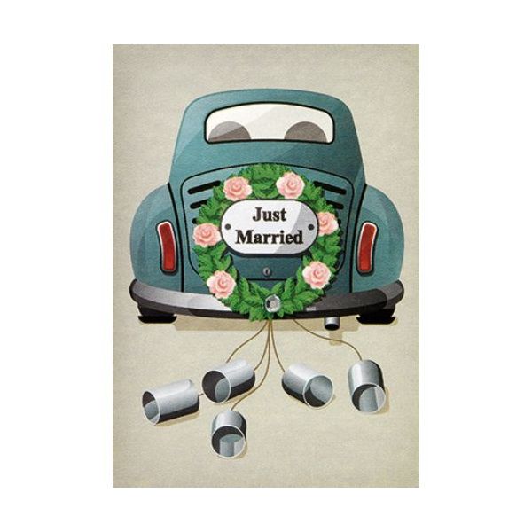 Hochzeit Vermählung Mini-Glückwunschkarte Blumenkärtchen mit Klammer  Just Married Auto