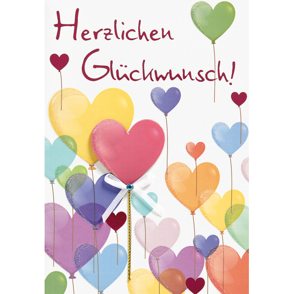 Allgemeine Wünsche bunte Herzluftballons Glückwunschkarte mit Umschlag