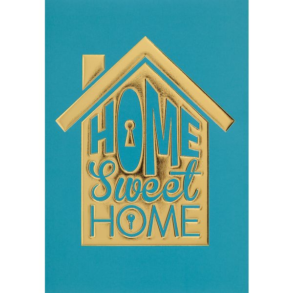 Einzug Umzug Neues Heim unverpackte Glückwunschkarte mit Umschlag Home Sweet Home blau-gold
