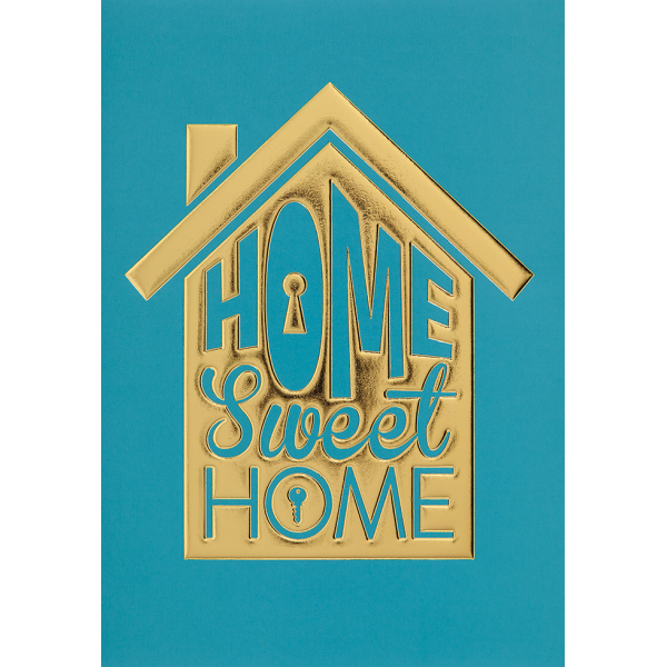 Einzug Umzug Neues Heim unverpackte Glückwunschkarte mit Umschlag Home Sweet Home blau-gold