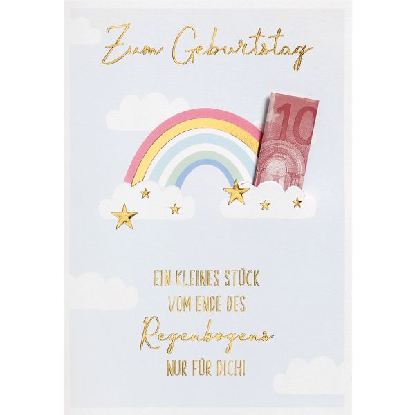 Geldkarte unverpackte Glückwunschkarte mit Umschlag und Stanzug für Geld  Zum Geburtstag Regenbogen Spruch