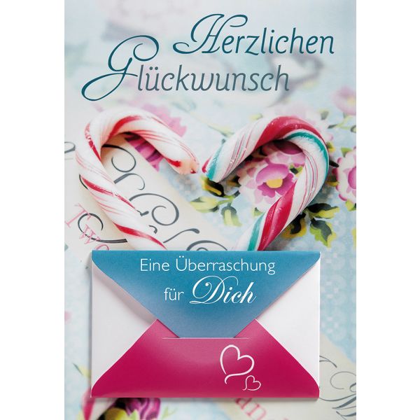 Geldkarte Glückwunschkarte mit Umschlag und Minikuvert  Herzlichen Glückwunsch Eine Überraschung für Dich! Zuckerstange