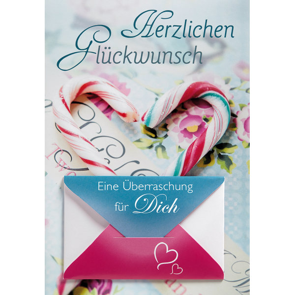 Geldkarte Glückwunschkarte mit Umschlag und Minikuvert  Herzlichen Glückwunsch Eine Überraschung für Dich! Zuckerstange