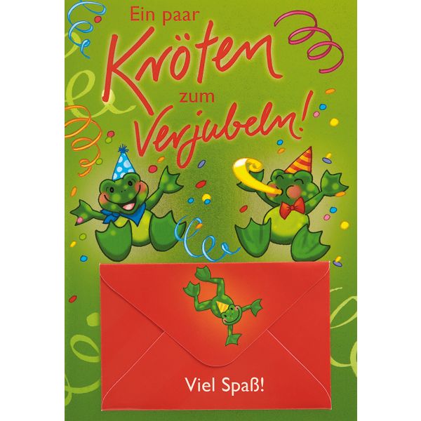 Geldkarte Glückwunschkarte mit Umschlag und Minikuvert  Ein paar Kröten zum verjubeln! Viel Spaß! Frösche feiern