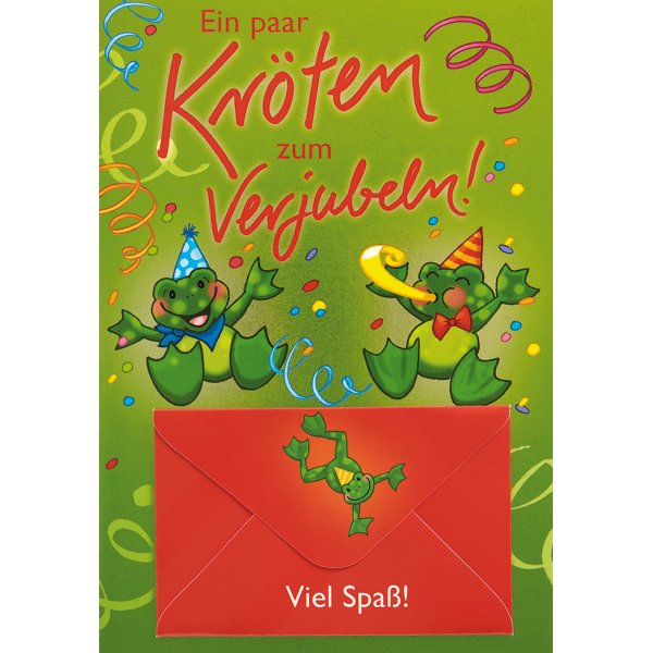 Geldkarte Glückwunschkarte mit Umschlag und Minikuvert  Ein paar Kröten zum verjubeln! Viel Spaß! Frösche feiern