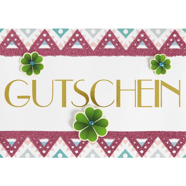 Gutschein Glückwunschkarte mit Umschlag  Muster abstrakt Glitzer Kleeblätter