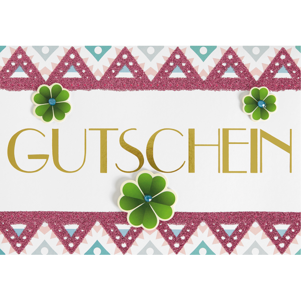 Gutschein Glückwunschkarte mit Umschlag  Muster abstrakt Glitzer Kleeblätter